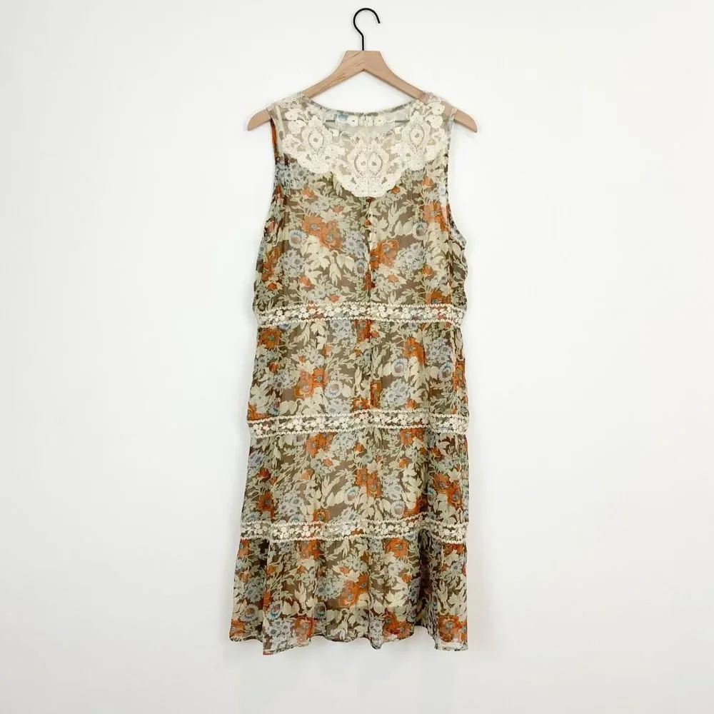 Sundance Sheer Floral Panel Lace Tiered Dress Embroidered Mesh Sleeveless Summer - Picture 2 of 12